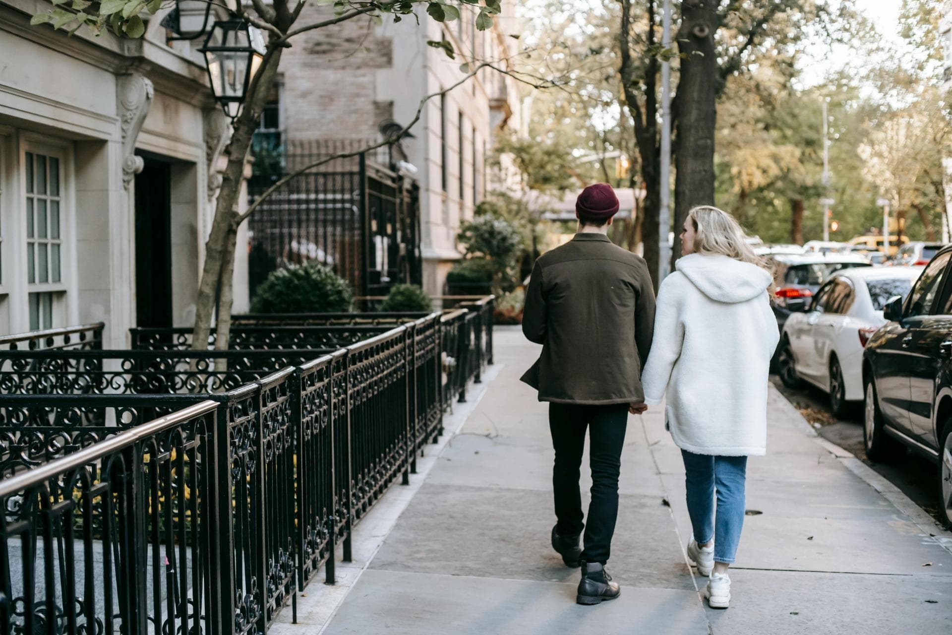 Couple walking down the street