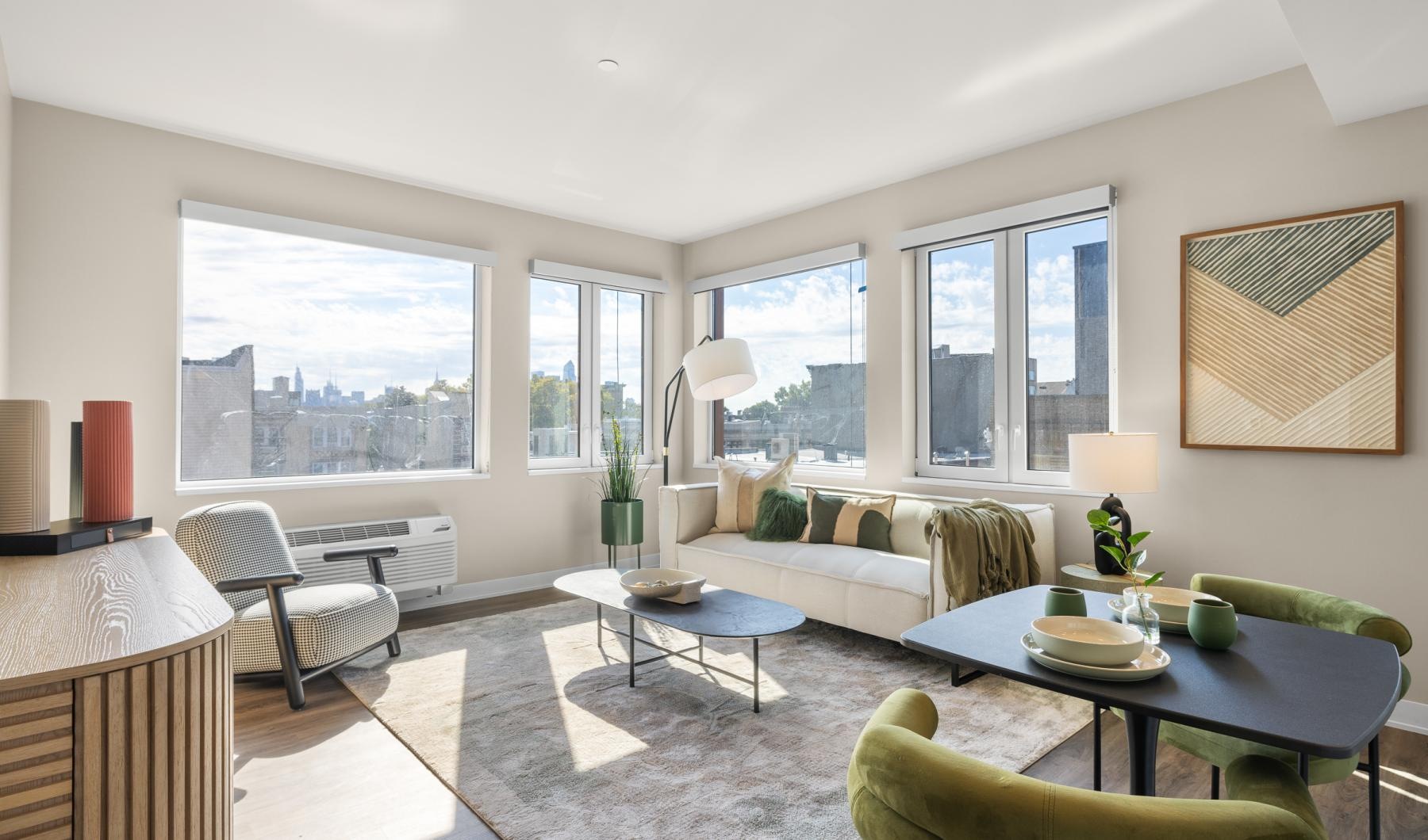 a living room with a large window